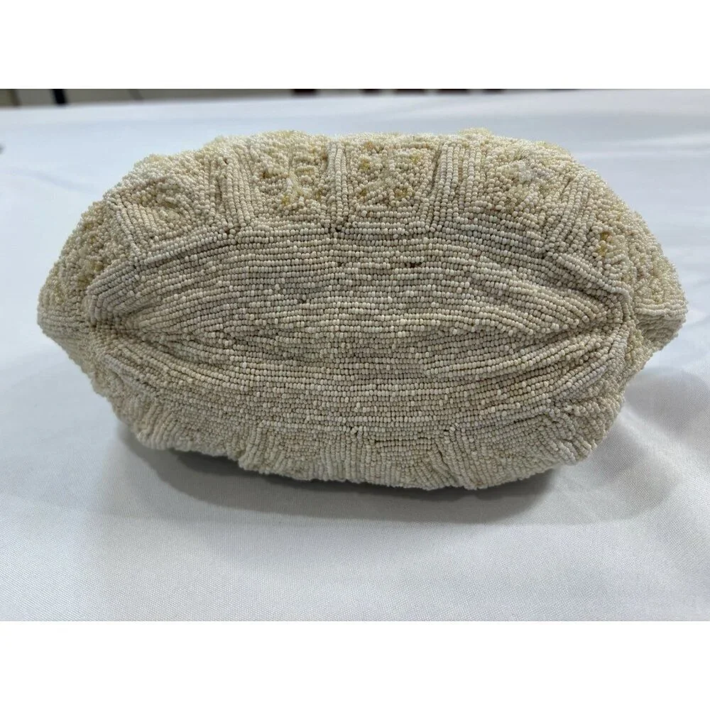 Vintage Rosenfeld Cream and Gold Hand Beaded Purse Made In Belgium